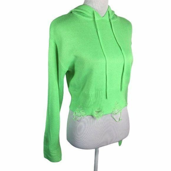 Wild Honey Neon Green Distressed Sweater Hoodie - Picture 5 of 11